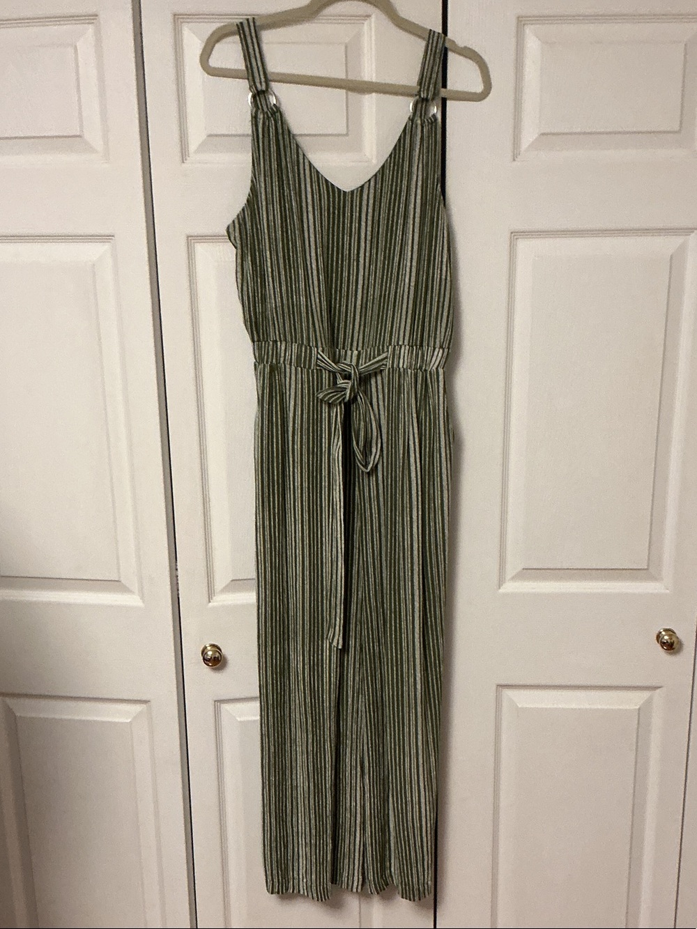 Derek Heart Olive Green Striped Sleeveless Jumpsuit